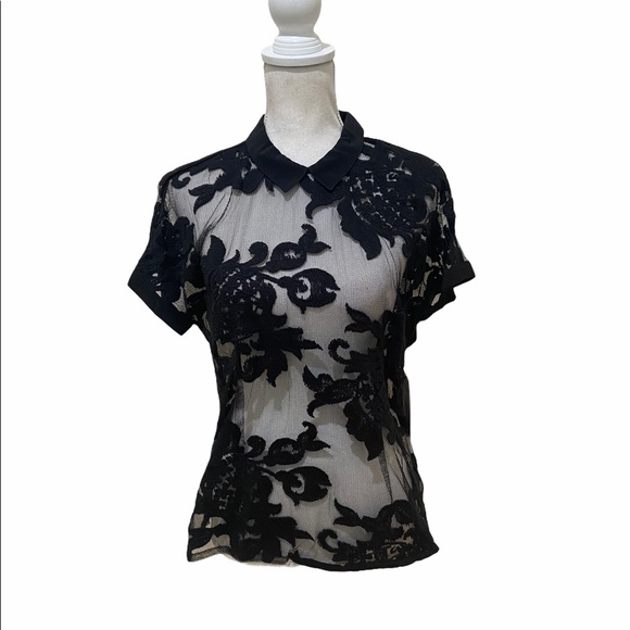 NWT designer Karen Harman black lace back exposed zipper blouse size medium - Picture 2 of 15